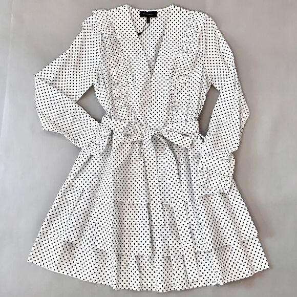 ROBERT RODRIGUEZ EMERY POLKA DOT MIDI DRESS WHITE COTTON SILK VOILE RUFFLE WRAP - Picture 1 of 10